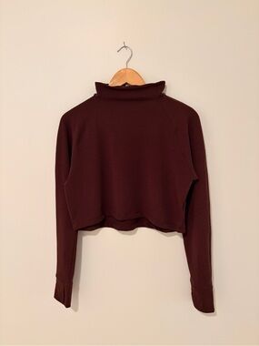 Lole Cropped Mock Neck Long-Sleeve Top in burgundy